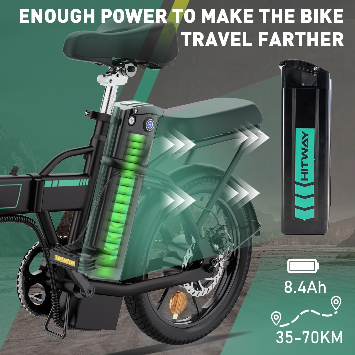 HITWAY Electric Bike E-Bike 10Ah Battery Foldable City Bikes, Range 35-70KM, 250W/36V/8.4Ah Battery