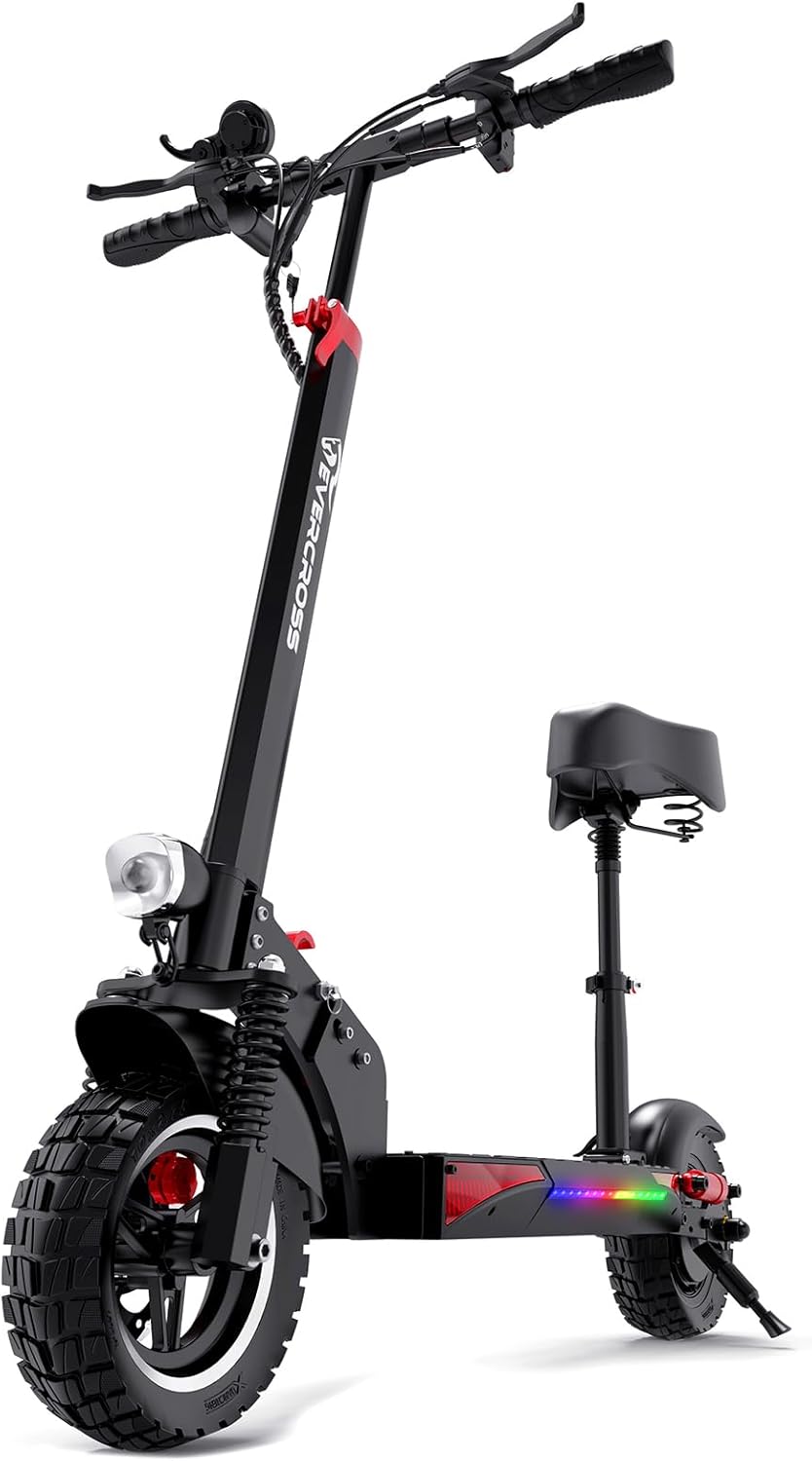 EVERCROSS H5 Folding Electric Scooter - Powerful 800W Motor, Fast Speeds, Long Range, Solid Tires, Seat & Dual Braking