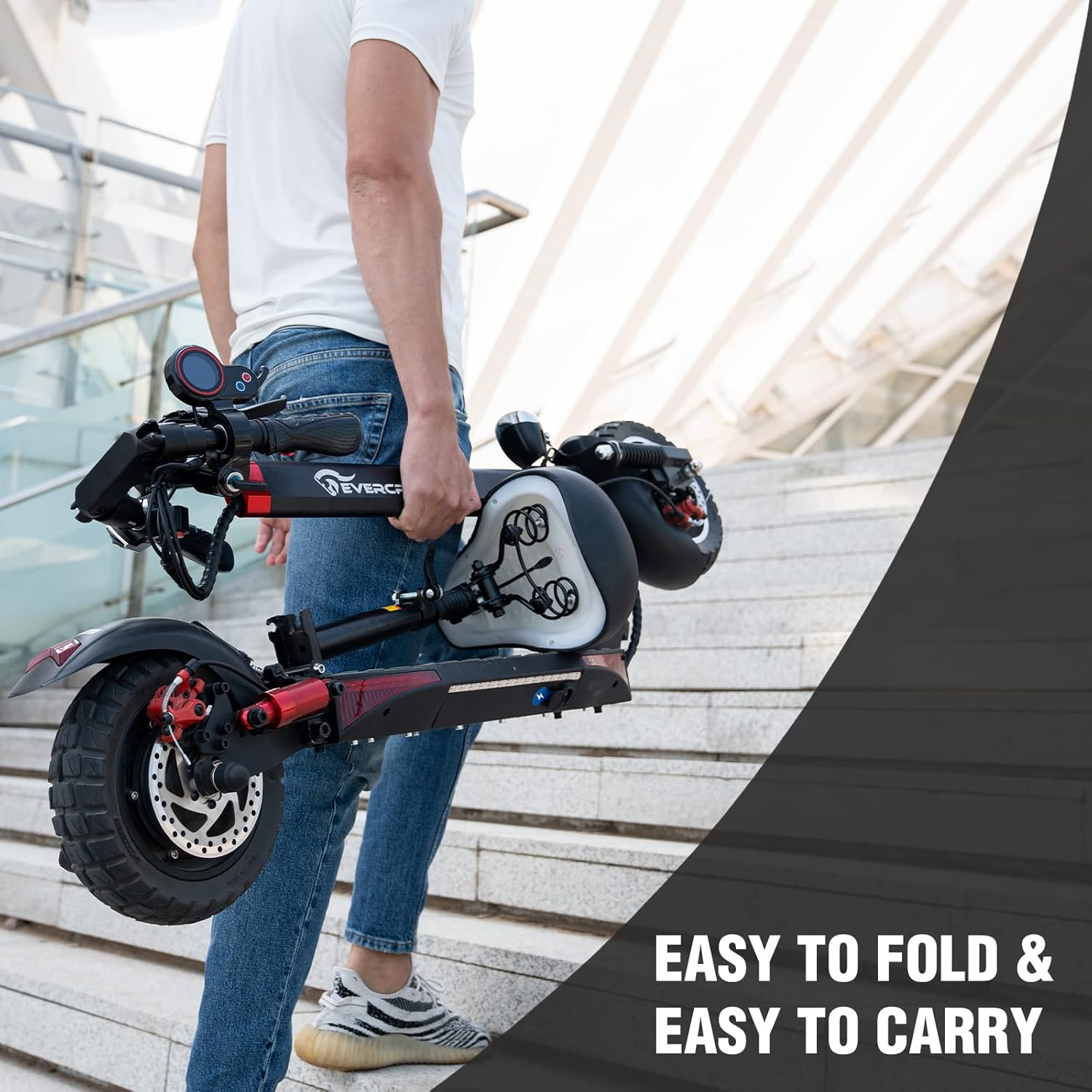 EVERCROSS H5 Folding Electric Scooter - Powerful 800W Motor, Fast Speeds, Long Range, Solid Tires, Seat & Dual Braking